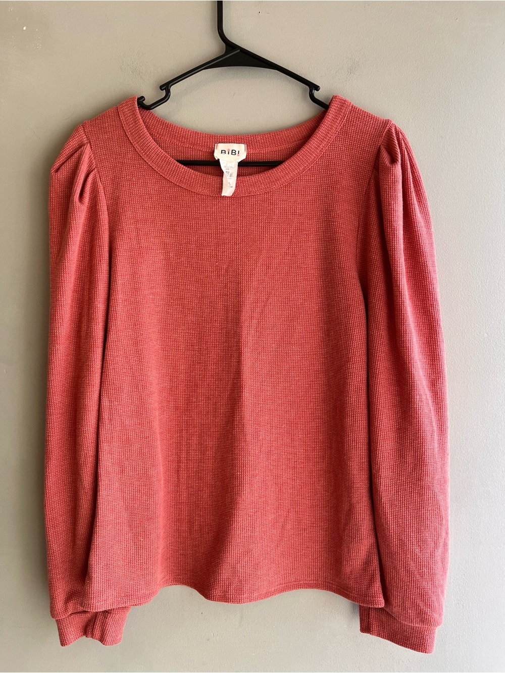 BiBi Rose-Pink Puff Shoulder Long-Sleeve Top Small